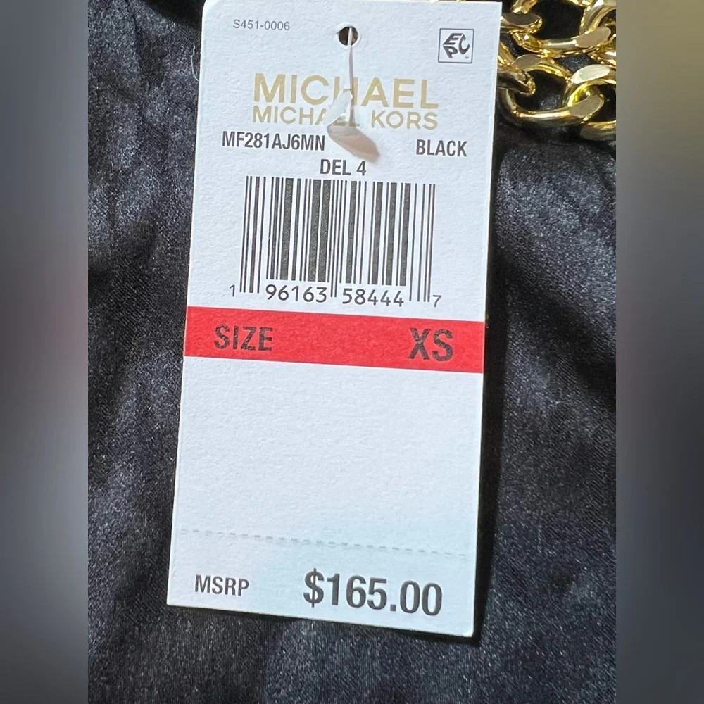 Michael Kors Black Chain Strap Mini Dress women’s XS NWT Jacquard Long Sleeve - Picture 16 of 16